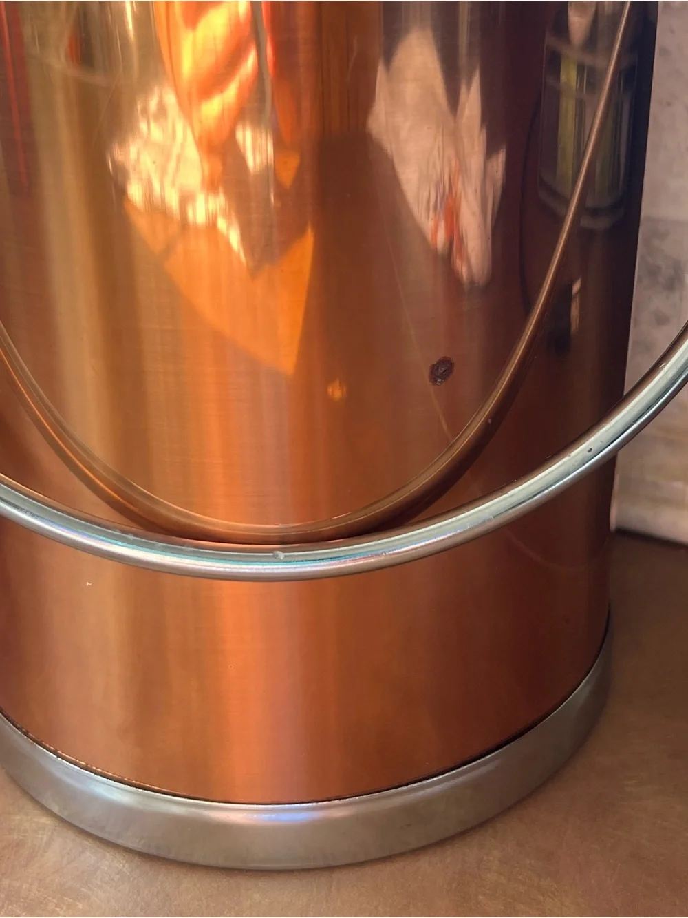 Kromex Vintage Copper and stainless Ice Bucket with Wood Knob